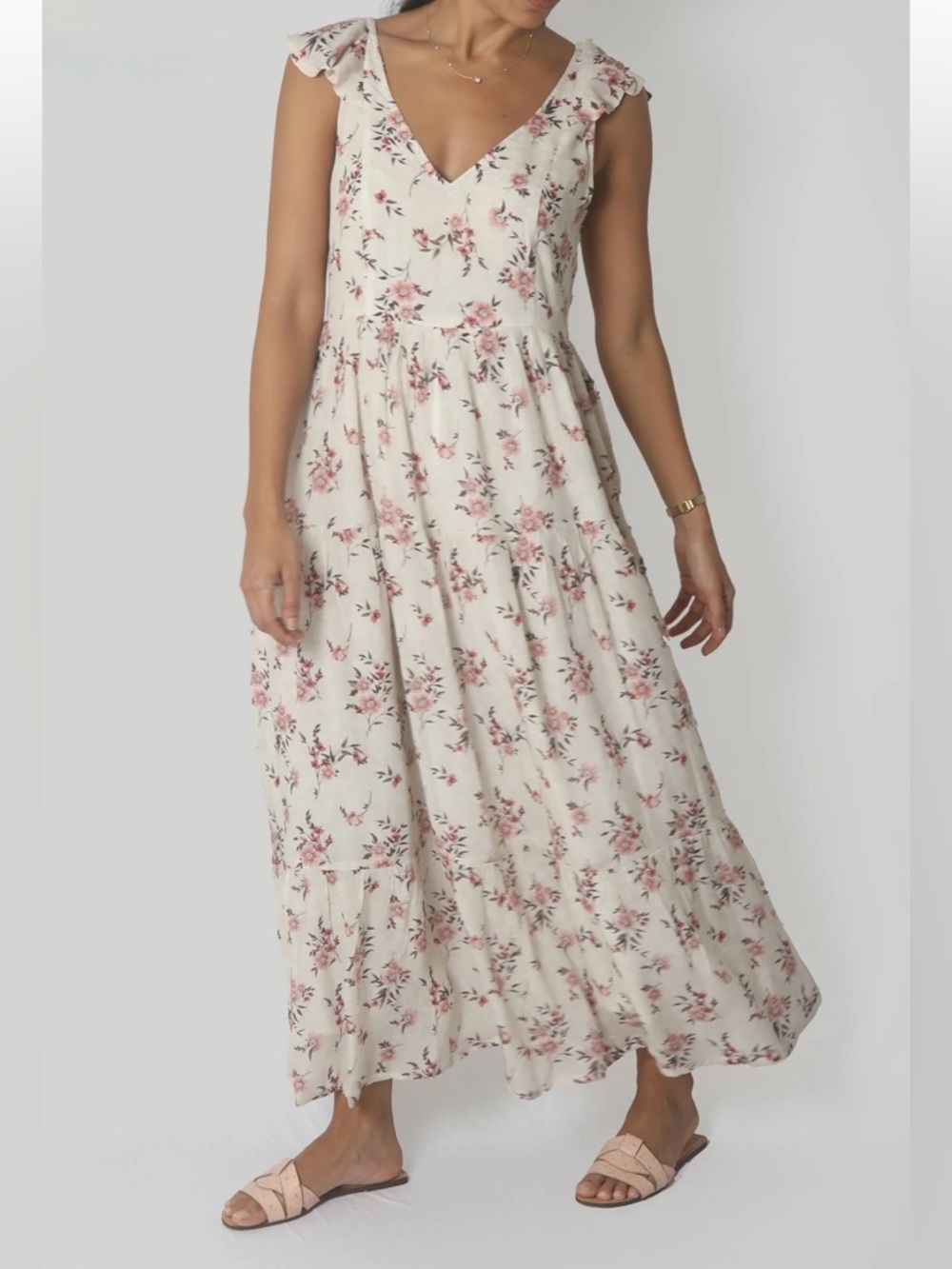 Reistor Sky is Pink Ruffle Maxi Dress Small